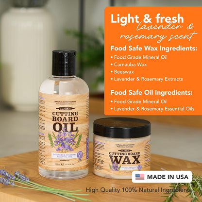 Cutting Board Oil & Wax Kit, Orange Lemon Scent, Food Safe - 2 Pack | Includes Food Grade Mineral Oil (12oz), Cutting Board Wax (6oz) for Cutting Boards, Butcher Blocks & Kitchen Wooden Utensils