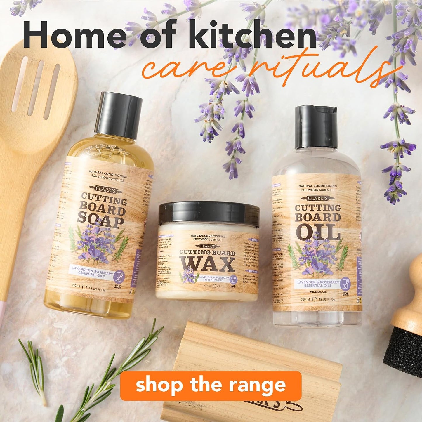 Cutting Board Oil & Wax Kit, Orange Lemon Scent, Food Safe - 2 Pack | Includes Food Grade Mineral Oil (12oz), Cutting Board Wax (6oz) for Cutting Boards, Butcher Blocks & Kitchen Wooden Utensils