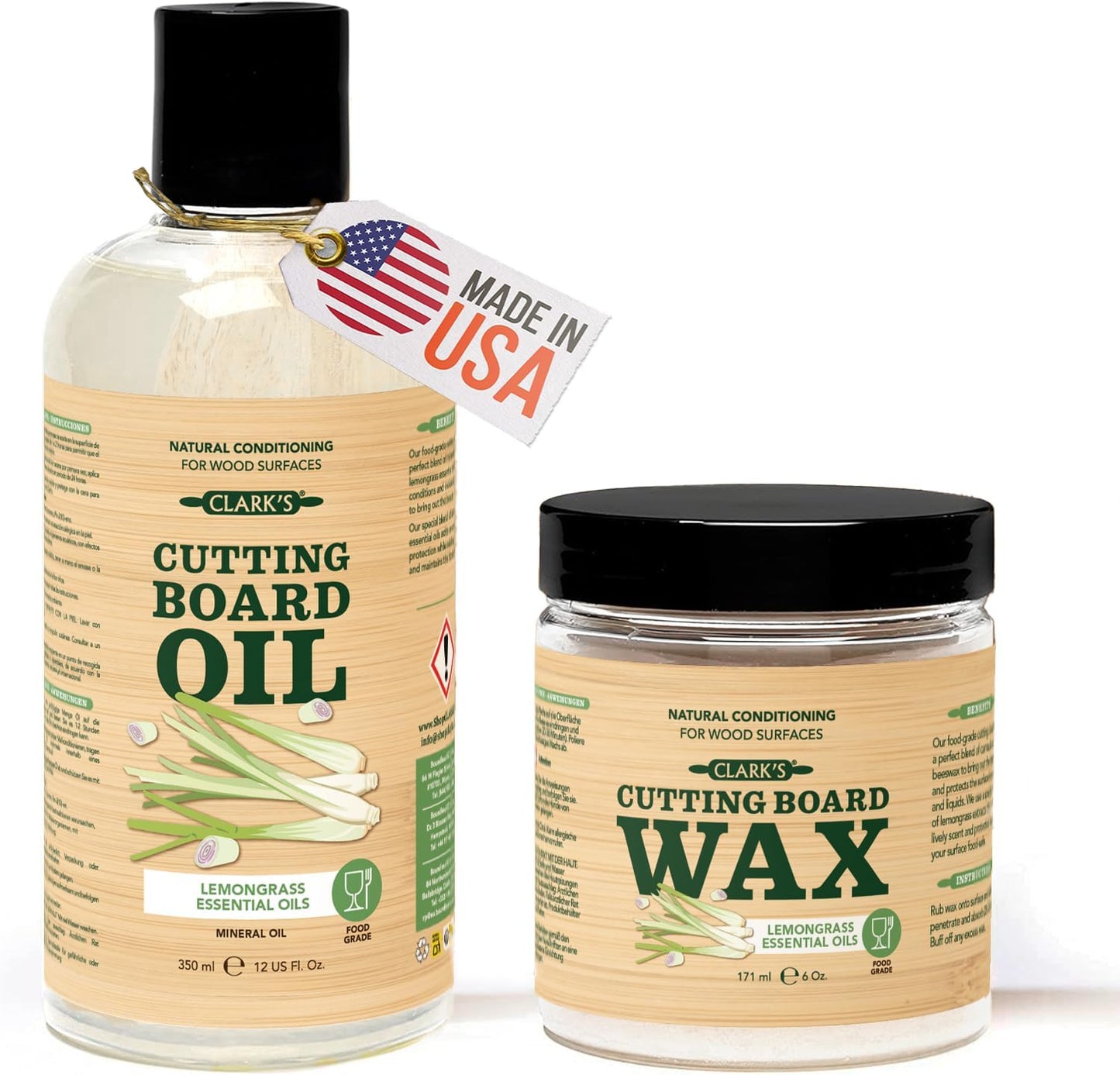 Cutting Board Oil & Wax Kit, Orange Lemon Scent, Food Safe - 2 Pack | Includes Food Grade Mineral Oil (12oz), Cutting Board Wax (6oz) for Cutting Boards, Butcher Blocks & Kitchen Wooden Utensils