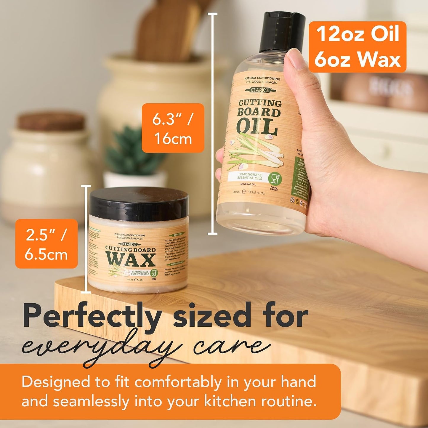 Cutting Board Oil & Wax Kit, Orange Lemon Scent, Food Safe - 2 Pack | Includes Food Grade Mineral Oil (12oz), Cutting Board Wax (6oz) for Cutting Boards, Butcher Blocks & Kitchen Wooden Utensils