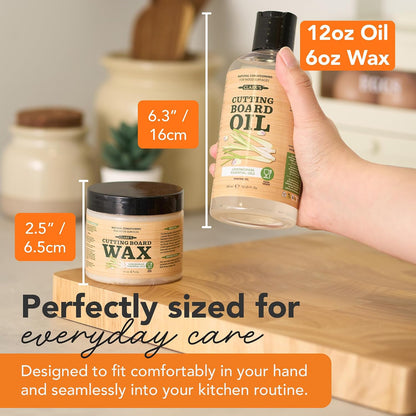 Cutting Board Oil & Wax Kit, Orange Lemon Scent, Food Safe - 2 Pack | Includes Food Grade Mineral Oil (12oz), Cutting Board Wax (6oz) for Cutting Boards, Butcher Blocks & Kitchen Wooden Utensils
