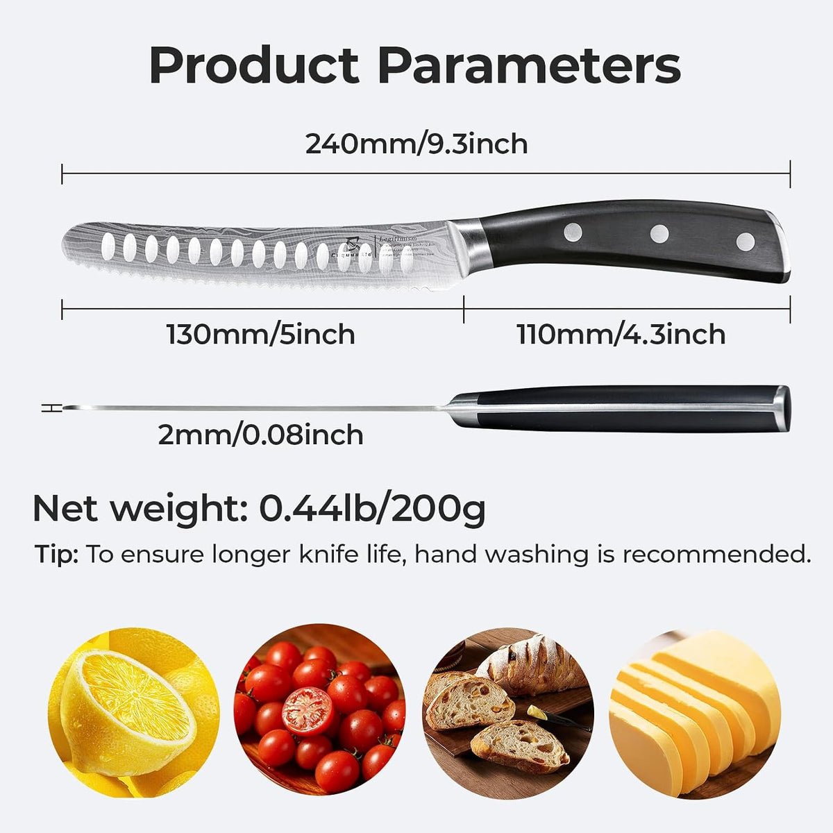 5 inch Kitchen Utility Knife, Serrated Blade Tomato Knife | Ultra Sharp Paring knives, Round Tip, Ergonomic Handle, Full Tang – Forged High Carbon German Steel, Ideal for Gift (Black)