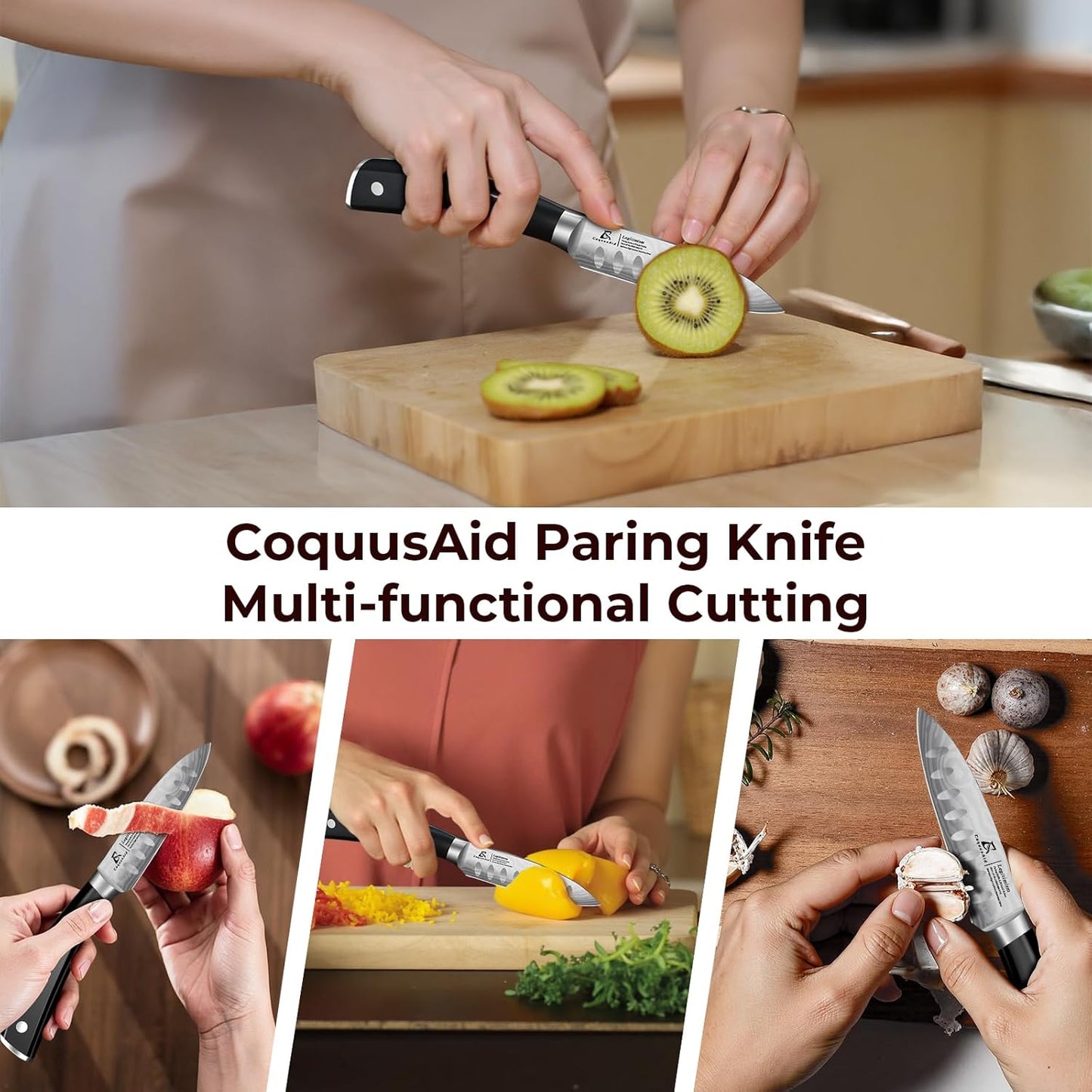 5 inch Kitchen Utility Knife, Serrated Blade Tomato Knife | Ultra Sharp Paring knives, Round Tip, Ergonomic Handle, Full Tang – Forged High Carbon German Steel, Ideal for Gift (Black)