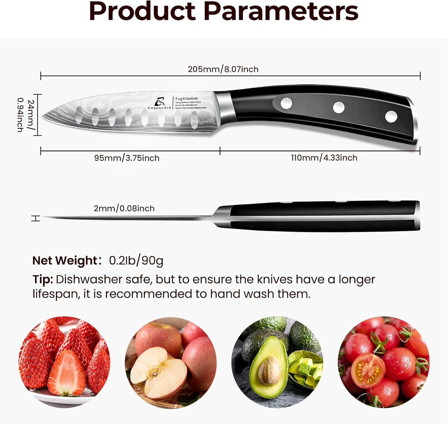 5 inch Kitchen Utility Knife, Serrated Blade Tomato Knife | Ultra Sharp Paring knives, Round Tip, Ergonomic Handle, Full Tang – Forged High Carbon German Steel, Ideal for Gift (Black)