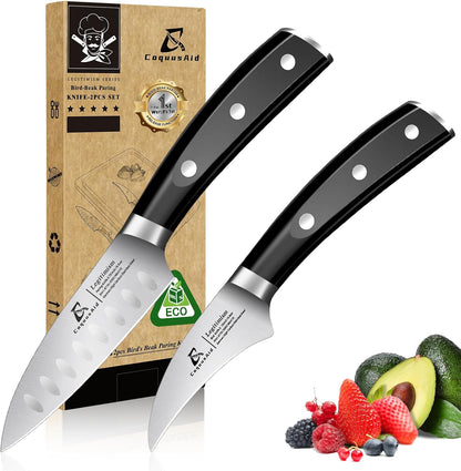 5 inch Kitchen Utility Knife, Serrated Blade Tomato Knife | Ultra Sharp Paring knives, Round Tip, Ergonomic Handle, Full Tang – Forged High Carbon German Steel, Ideal for Gift (Black)