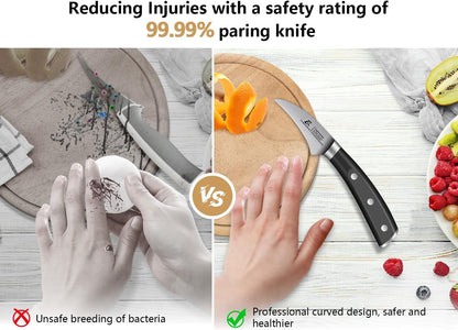 5 inch Kitchen Utility Knife, Serrated Blade Tomato Knife | Ultra Sharp Paring knives, Round Tip, Ergonomic Handle, Full Tang – Forged High Carbon German Steel, Ideal for Gift (Black)