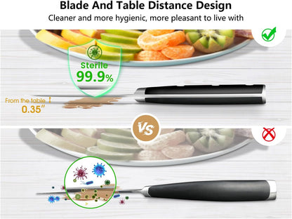 5 inch Kitchen Utility Knife, Serrated Blade Tomato Knife | Ultra Sharp Paring knives, Round Tip, Ergonomic Handle, Full Tang – Forged High Carbon German Steel, Ideal for Gift (Black)