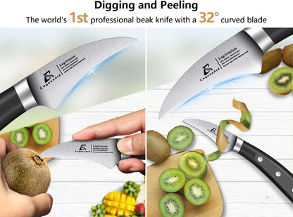 5 inch Kitchen Utility Knife, Serrated Blade Tomato Knife | Ultra Sharp Paring knives, Round Tip, Ergonomic Handle, Full Tang – Forged High Carbon German Steel, Ideal for Gift (Black)