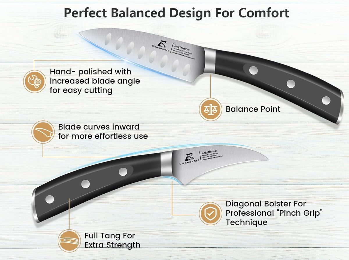 5 inch Kitchen Utility Knife, Serrated Blade Tomato Knife | Ultra Sharp Paring knives, Round Tip, Ergonomic Handle, Full Tang – Forged High Carbon German Steel, Ideal for Gift (Black)