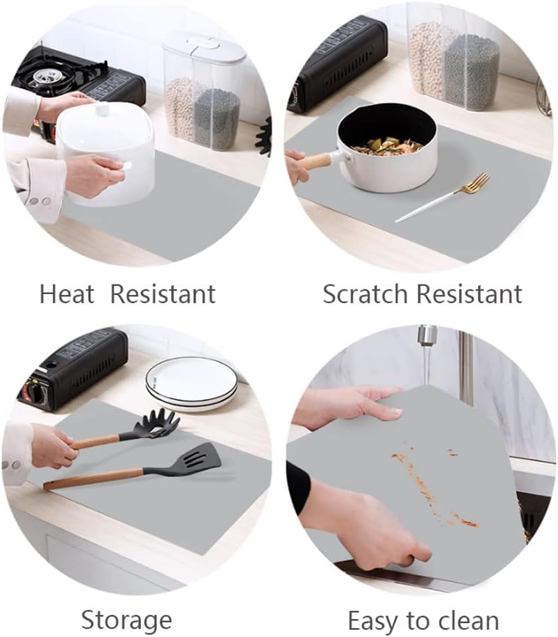 Silicone Mat for Kitchen Counter, Heat Resistant Nonskid Table Mat for Air Fryer to Site on, Countertop Protector, Thick 2MM, XL Large
