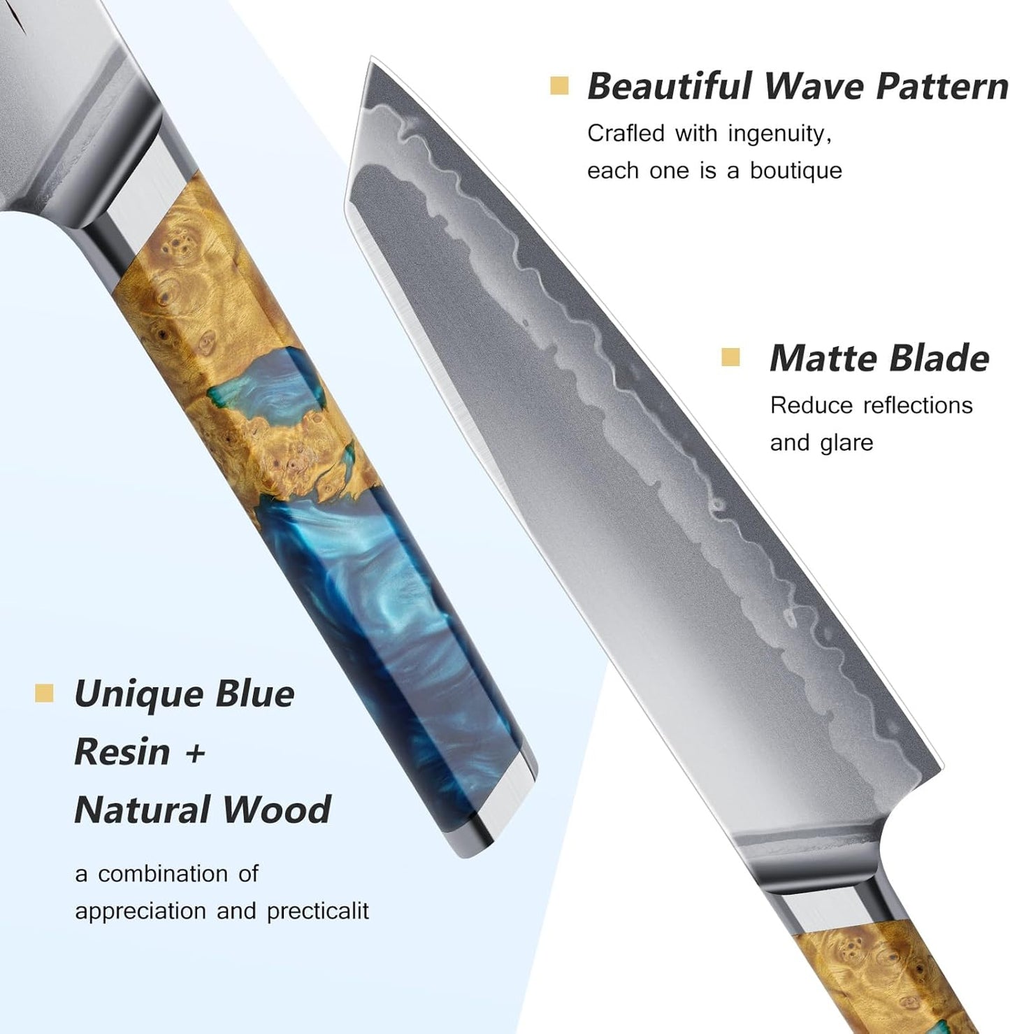 3PCS Kitchen Knife Set, Japanese Chef Knife Set with S35VN Powder Steel Core, Resin & Wood Handle, Ultra Sharp Knives Set for Meat, Vegetables, Fruits Ideal Gift