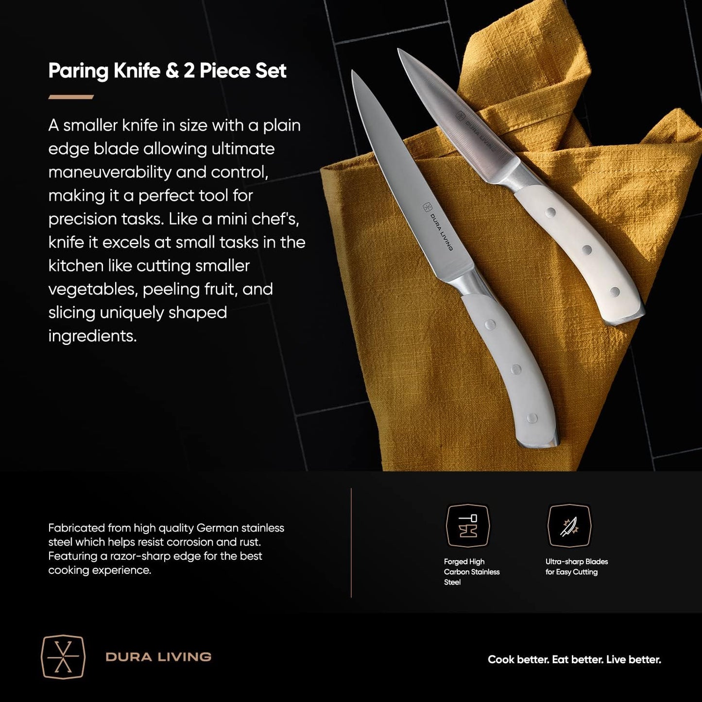 2-Piece Kitchen Knife Set – Ultra Sharp Precision German Stainless Steel Blades, 5” Utility & 3.5” Paring Knife with Ergonomic Handles, Multipurpose for Slicing & Peeling, Black Handle