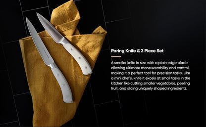 2-Piece Kitchen Knife Set – Ultra Sharp Precision German Stainless Steel Blades, 5” Utility & 3.5” Paring Knife with Ergonomic Handles, Multipurpose for Slicing & Peeling, Black Handle