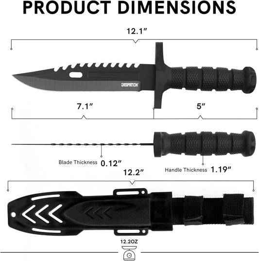 Fixed Blade Hunting Knife with Sheath, 12-inch Survival Knives for Men Tactical Bowie Knife with Non-Slip Handle for Bushcraft, Outdoor Camping