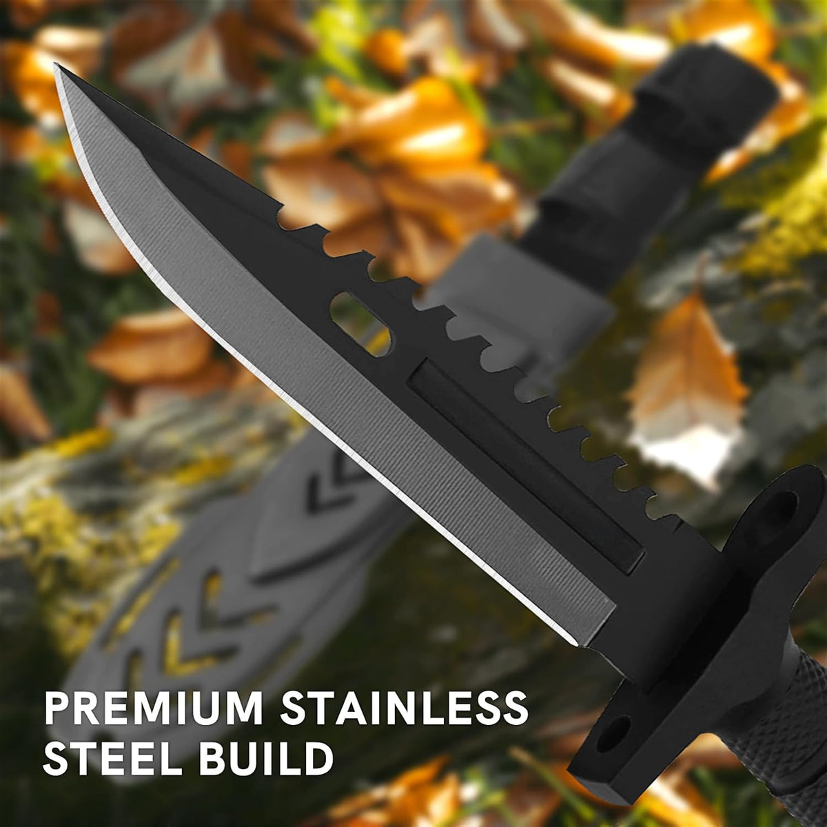 Fixed Blade Hunting Knife with Sheath, 12-inch Survival Knives for Men Tactical Bowie Knife with Non-Slip Handle for Bushcraft, Outdoor Camping