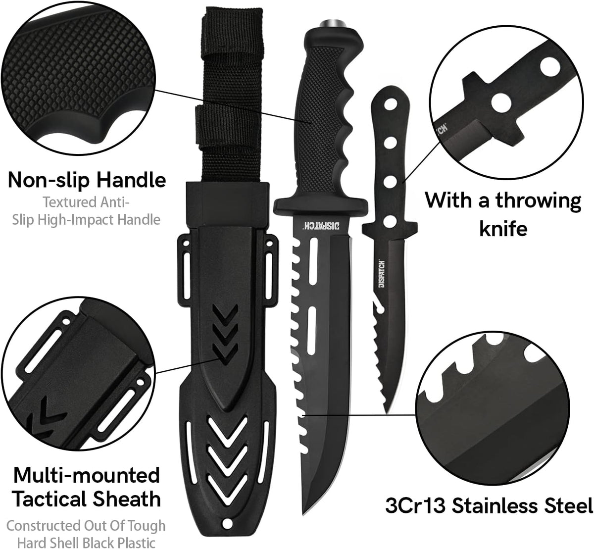 Fixed Blade Hunting Knife with Sheath, 12-inch Survival Knives for Men Tactical Bowie Knife with Non-Slip Handle for Bushcraft, Outdoor Camping