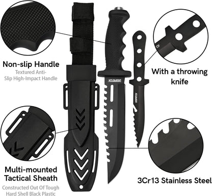 Fixed Blade Hunting Knife with Sheath, 12-inch Survival Knives for Men Tactical Bowie Knife with Non-Slip Handle for Bushcraft, Outdoor Camping