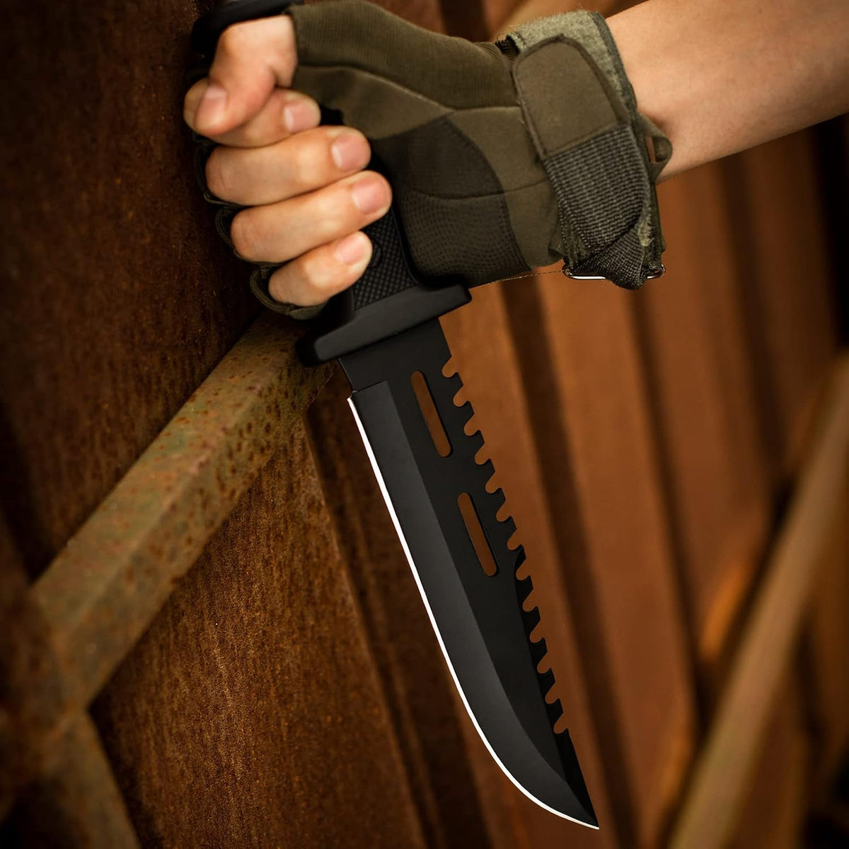 Fixed Blade Hunting Knife with Sheath, 12-inch Survival Knives for Men Tactical Bowie Knife with Non-Slip Handle for Bushcraft, Outdoor Camping