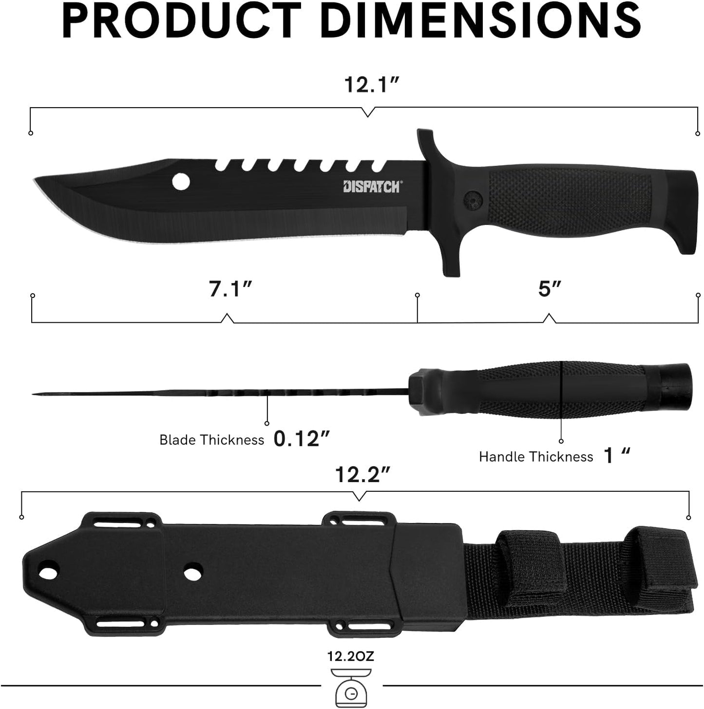 Fixed Blade Hunting Knife with Sheath, 12-inch Survival Knives for Men Tactical Bowie Knife with Non-Slip Handle for Bushcraft, Outdoor Camping