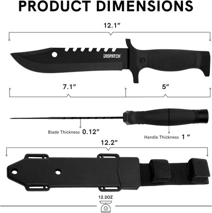 Fixed Blade Hunting Knife with Sheath, 12-inch Survival Knives for Men Tactical Bowie Knife with Non-Slip Handle for Bushcraft, Outdoor Camping
