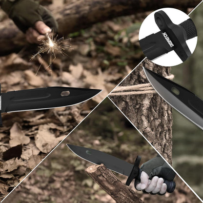 Fixed Blade Hunting Knife with Sheath, 12-inch Survival Knives for Men Tactical Bowie Knife with Non-Slip Handle for Bushcraft, Outdoor Camping