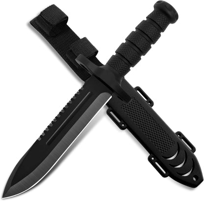 Fixed Blade Hunting Knife with Sheath, 12-inch Survival Knives for Men Tactical Bowie Knife with Non-Slip Handle for Bushcraft, Outdoor Camping