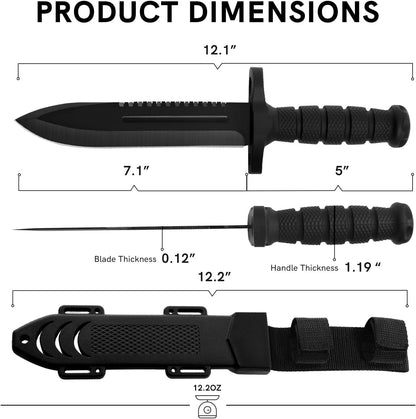 Fixed Blade Hunting Knife with Sheath, 12-inch Survival Knives for Men Tactical Bowie Knife with Non-Slip Handle for Bushcraft, Outdoor Camping