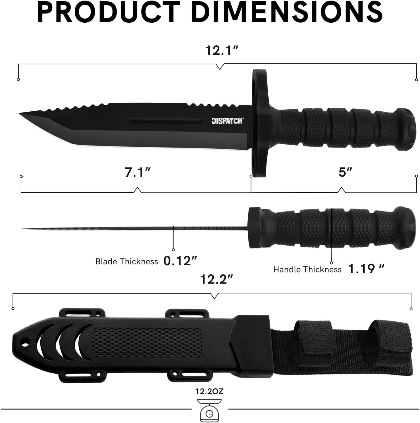 Fixed Blade Hunting Knife with Sheath, 12-inch Survival Knives for Men Tactical Bowie Knife with Non-Slip Handle for Bushcraft, Outdoor Camping
