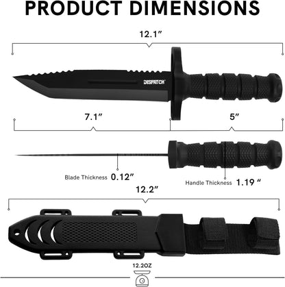 Fixed Blade Hunting Knife with Sheath, 12-inch Survival Knives for Men Tactical Bowie Knife with Non-Slip Handle for Bushcraft, Outdoor Camping