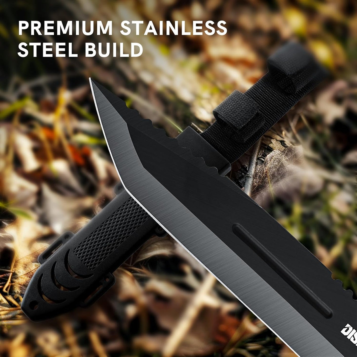 Fixed Blade Hunting Knife with Sheath, 12-inch Survival Knives for Men Tactical Bowie Knife with Non-Slip Handle for Bushcraft, Outdoor Camping