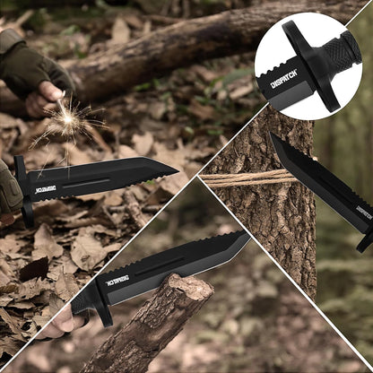 Fixed Blade Hunting Knife with Sheath, 12-inch Survival Knives for Men Tactical Bowie Knife with Non-Slip Handle for Bushcraft, Outdoor Camping