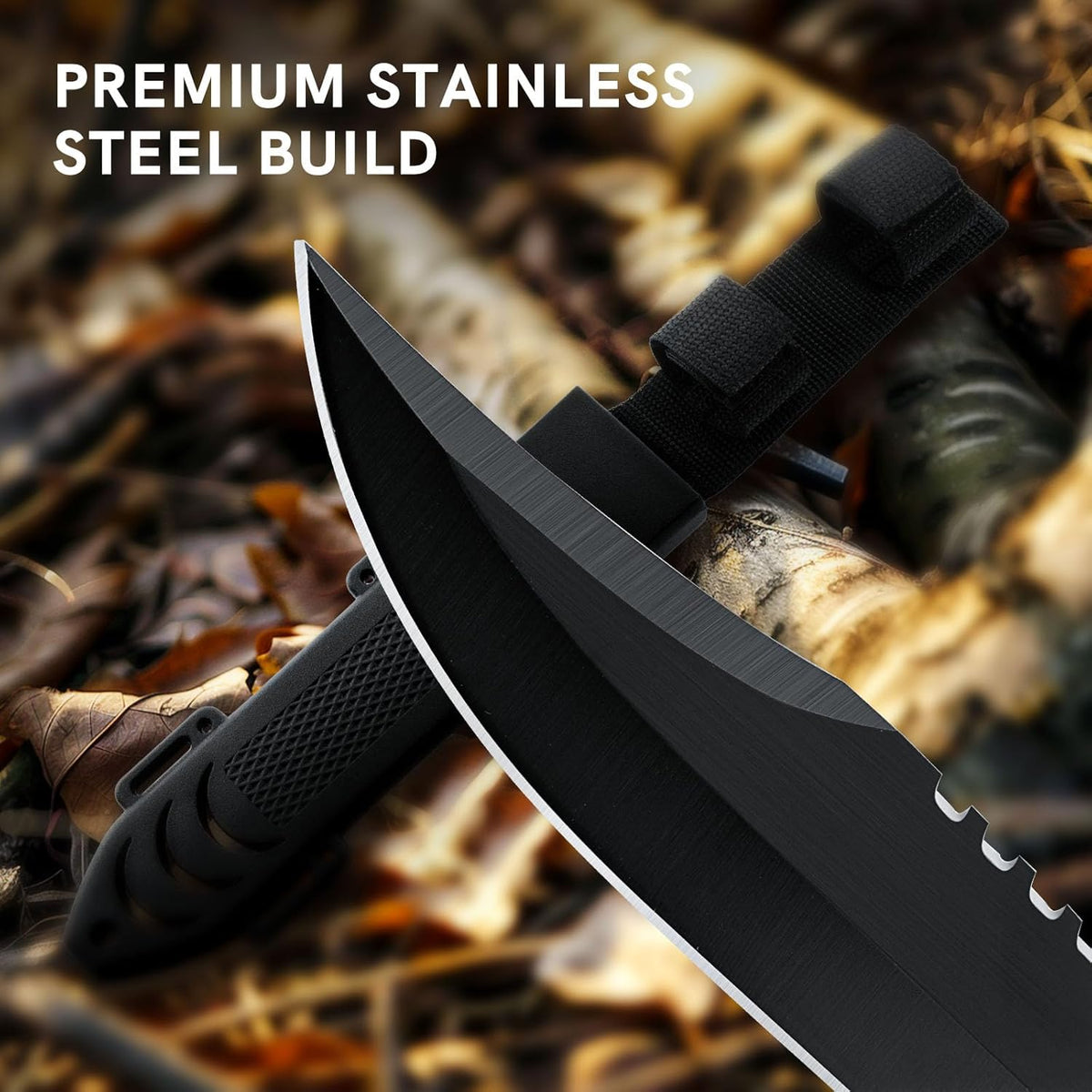 Fixed Blade Hunting Knife with Sheath, 12-inch Survival Knives for Men Tactical Bowie Knife with Non-Slip Handle for Bushcraft, Outdoor Camping