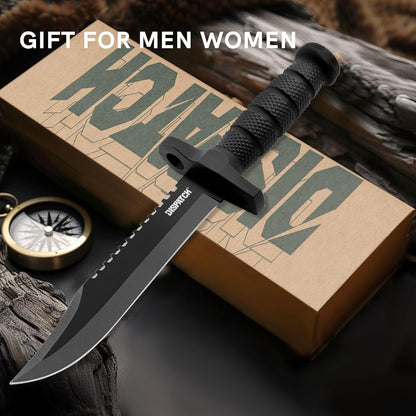 Fixed Blade Hunting Knife with Sheath, 12-inch Survival Knives for Men Tactical Bowie Knife with Non-Slip Handle for Bushcraft, Outdoor Camping