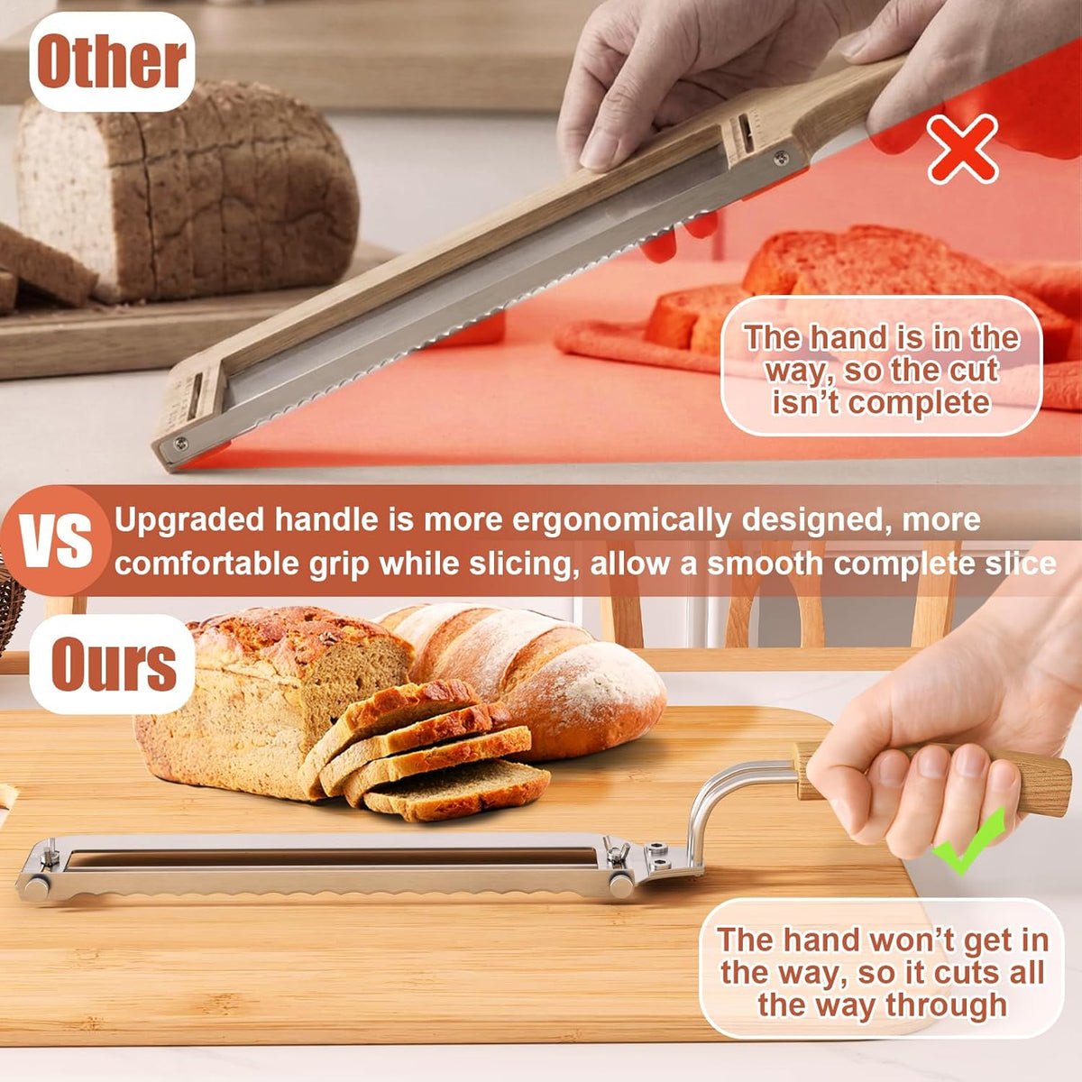 Right-Handed Adjustable Bread Knife for Homemade Bread with Precision Thickness Guide - Sourdough Bread Slicer for Homemade Bread & Sourdough Loaves, Sharp Serrated Steel Blade for Baguettes