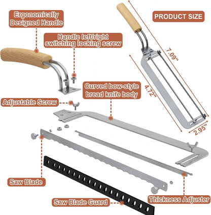 Right-Handed Adjustable Bread Knife for Homemade Bread with Precision Thickness Guide - Sourdough Bread Slicer for Homemade Bread & Sourdough Loaves, Sharp Serrated Steel Blade for Baguettes