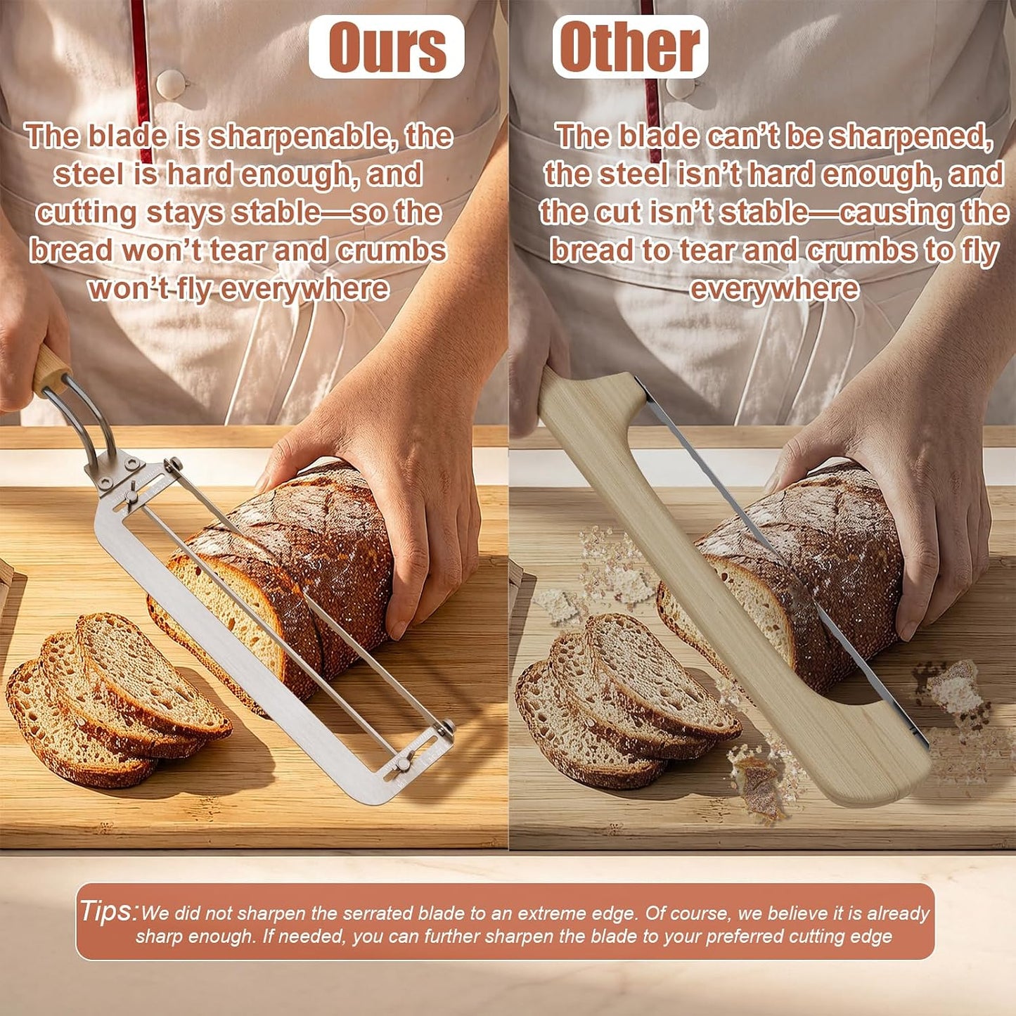 Right-Handed Adjustable Bread Knife for Homemade Bread with Precision Thickness Guide - Sourdough Bread Slicer for Homemade Bread & Sourdough Loaves, Sharp Serrated Steel Blade for Baguettes