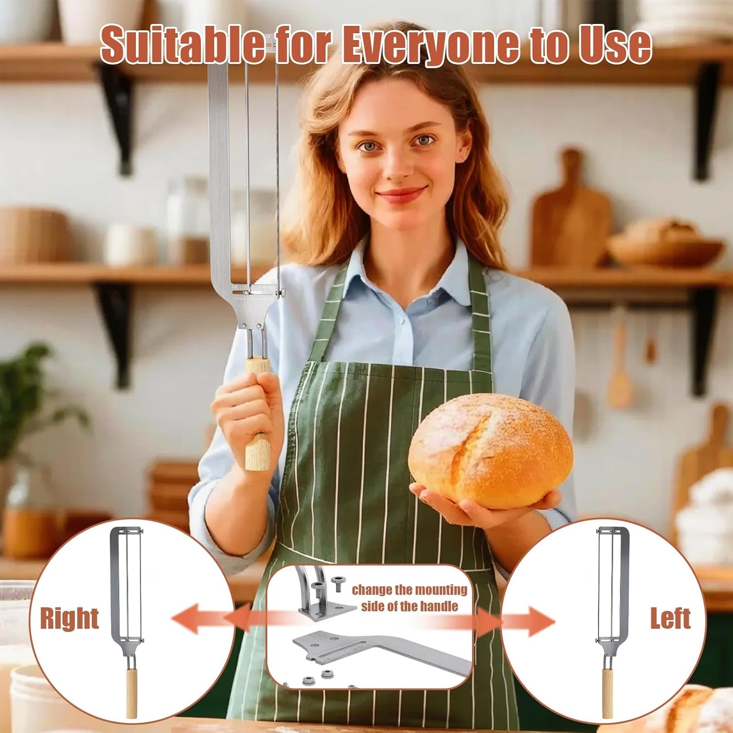 Right-Handed Adjustable Bread Knife for Homemade Bread with Precision Thickness Guide - Sourdough Bread Slicer for Homemade Bread & Sourdough Loaves, Sharp Serrated Steel Blade for Baguettes