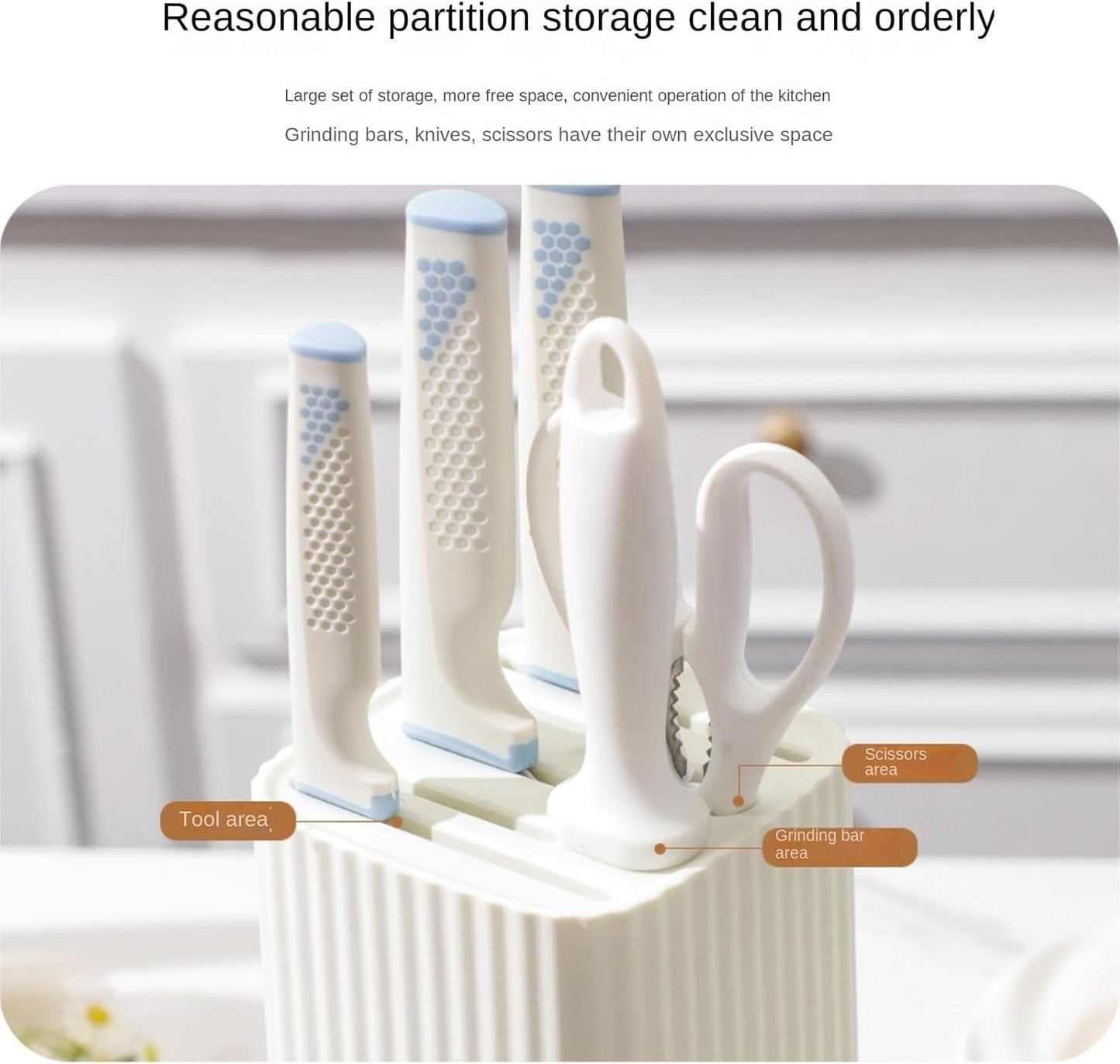 Universal Knife Block without Knives Space-Saving Knife Block Multi-Slot Holder For Kitchen Countertop Secure Stand(Beige)
