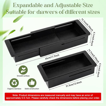 1 Pcs Sliding Drawer Organizer 12.4-17.7 Inch Bin Bamboo Drawer Expandable Bins Utensil Organizer for Kitchen Spoons Forks Knives (Wood)