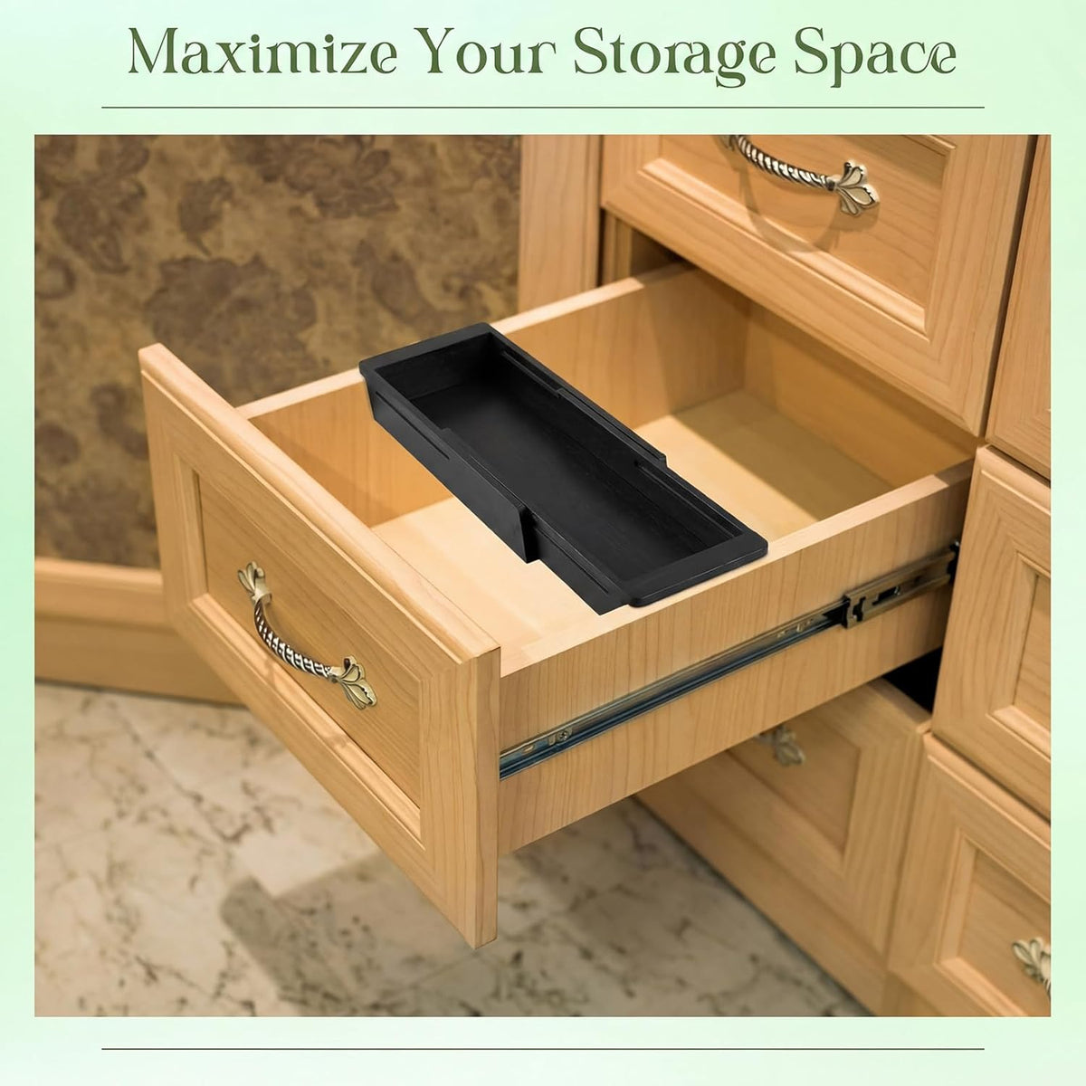 1 Pcs Sliding Drawer Organizer 12.4-17.7 Inch Bin Bamboo Drawer Expandable Bins Utensil Organizer for Kitchen Spoons Forks Knives (Wood)