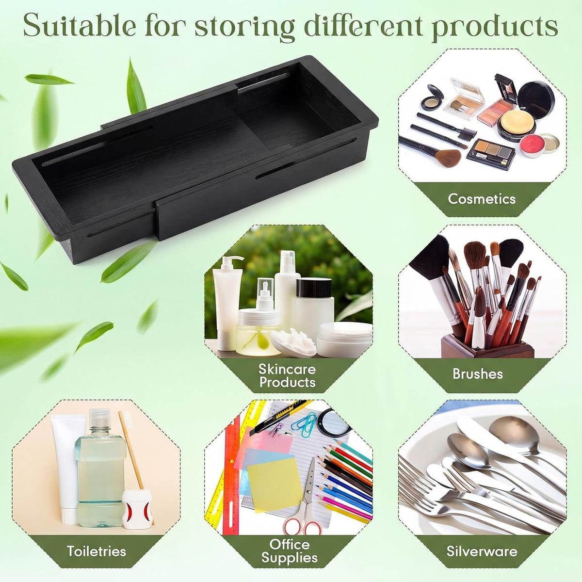 1 Pcs Sliding Drawer Organizer 12.4-17.7 Inch Bin Bamboo Drawer Expandable Bins Utensil Organizer for Kitchen Spoons Forks Knives (Wood)