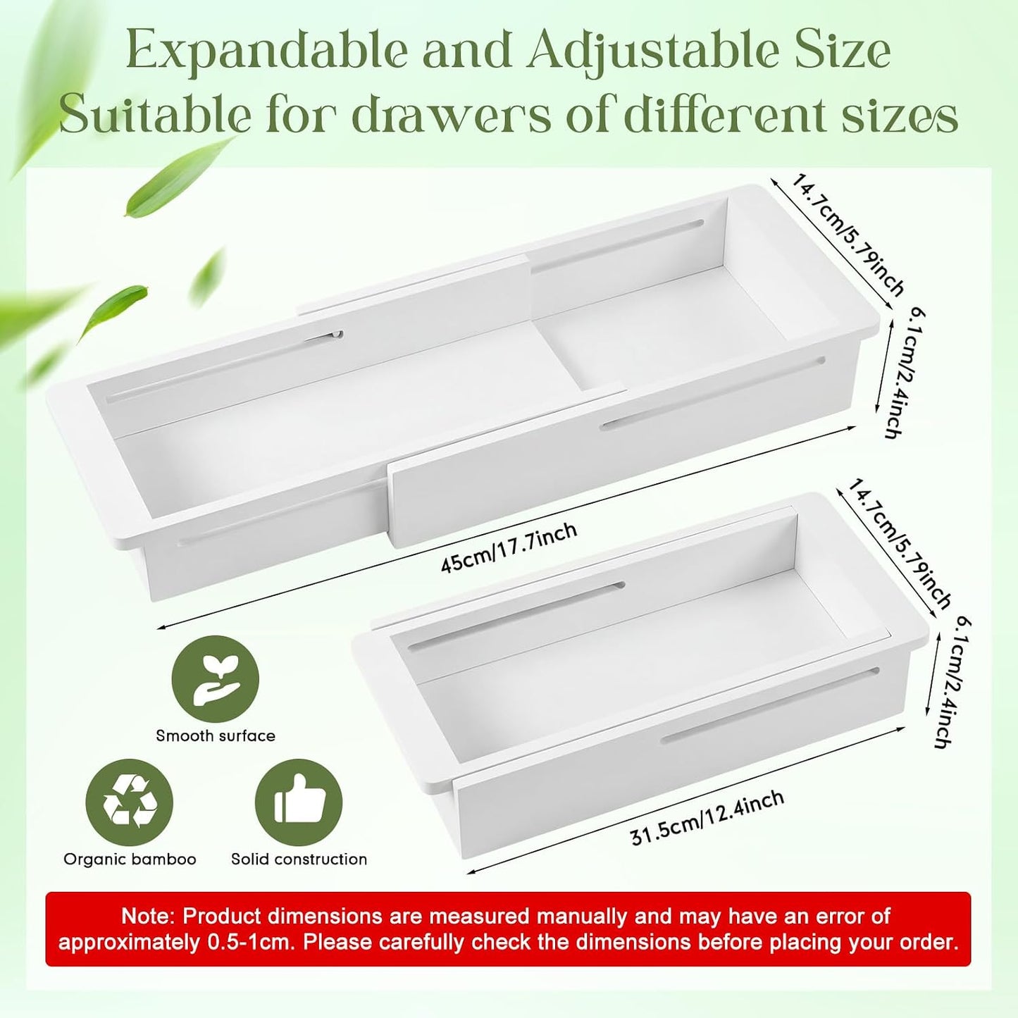 1 Pcs Sliding Drawer Organizer 12.4-17.7 Inch Bin Bamboo Drawer Expandable Bins Utensil Organizer for Kitchen Spoons Forks Knives (Wood)