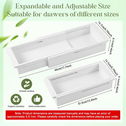 1 Pcs Sliding Drawer Organizer 12.4-17.7 Inch Bin Bamboo Drawer Expandable Bins Utensil Organizer for Kitchen Spoons Forks Knives (Wood)