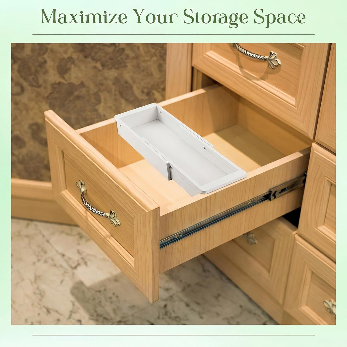 1 Pcs Sliding Drawer Organizer 12.4-17.7 Inch Bin Bamboo Drawer Expandable Bins Utensil Organizer for Kitchen Spoons Forks Knives (Wood)