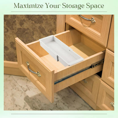1 Pcs Sliding Drawer Organizer 12.4-17.7 Inch Bin Bamboo Drawer Expandable Bins Utensil Organizer for Kitchen Spoons Forks Knives (Wood)