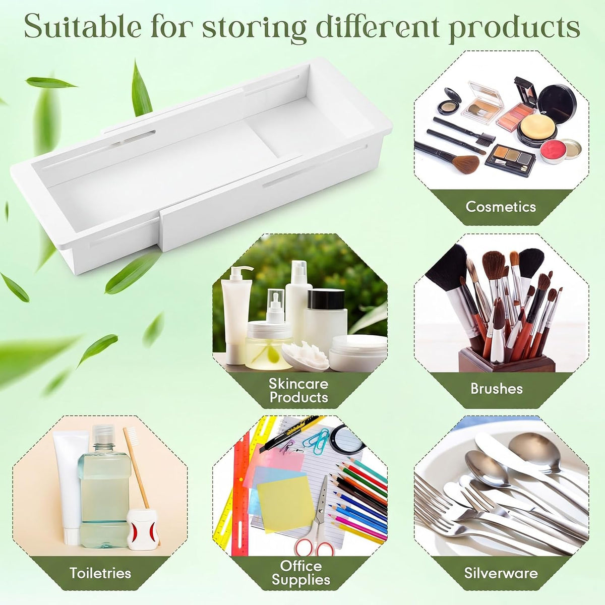 1 Pcs Sliding Drawer Organizer 12.4-17.7 Inch Bin Bamboo Drawer Expandable Bins Utensil Organizer for Kitchen Spoons Forks Knives (Wood)
