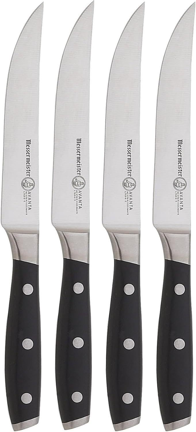 Avanta Forged 5” Fine Edge Steak Knife Set - German X50 Stainless Steel - Rust Resistant & Easy to Maintain - Includes 4 Steak Knives
