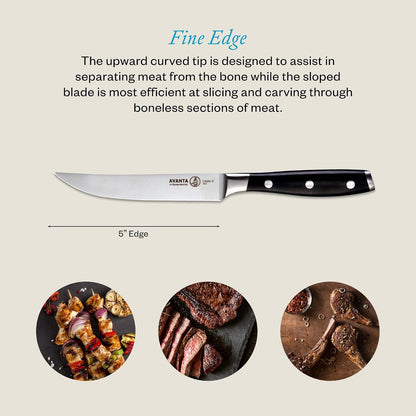 Avanta Forged 5” Fine Edge Steak Knife Set - German X50 Stainless Steel - Rust Resistant & Easy to Maintain - Includes 4 Steak Knives