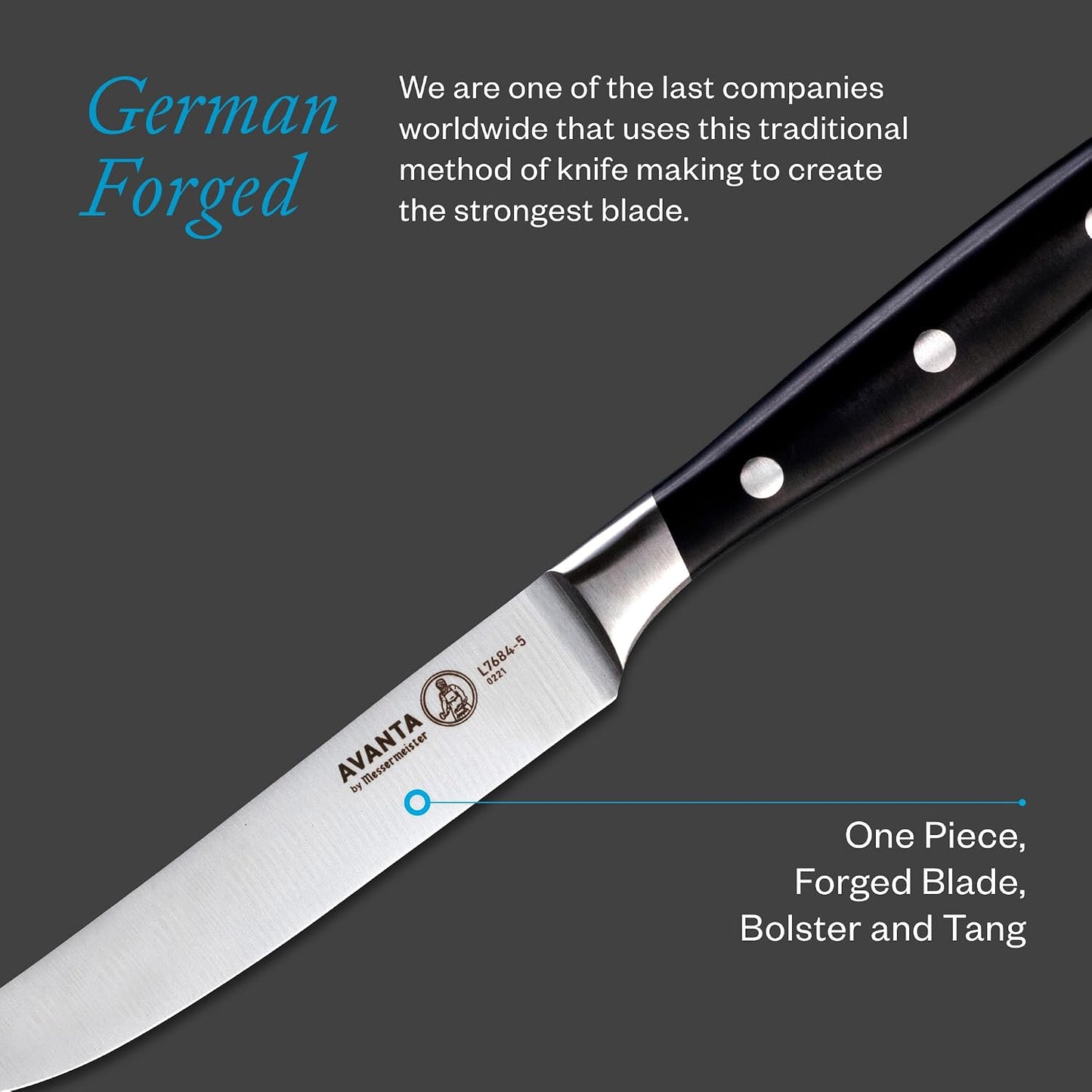 Avanta Forged 5” Fine Edge Steak Knife Set - German X50 Stainless Steel - Rust Resistant & Easy to Maintain - Includes 4 Steak Knives