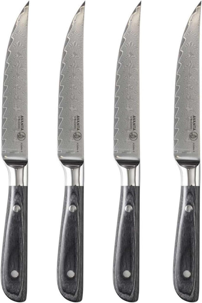 Avanta Forged 5” Fine Edge Steak Knife Set - German X50 Stainless Steel - Rust Resistant & Easy to Maintain - Includes 4 Steak Knives